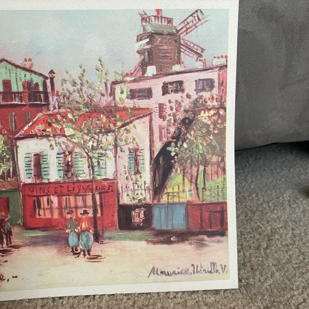 Maurice Utrillo Montmartre vintage cir 1950s watercolor print windmill 7.5 x 9.5 - Picture 5 of 8